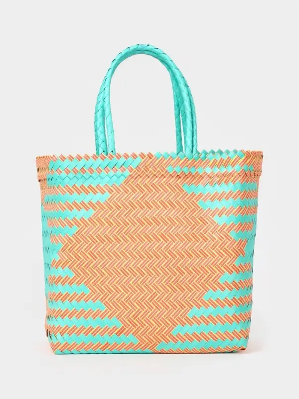 Сумка плетёная, 30&times;15&times;35 см, пластик, бирюзово-жёлтая