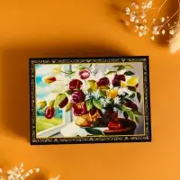 Шкатулка «Цветы в корзине», 10×14 см, лаковая миниатюра