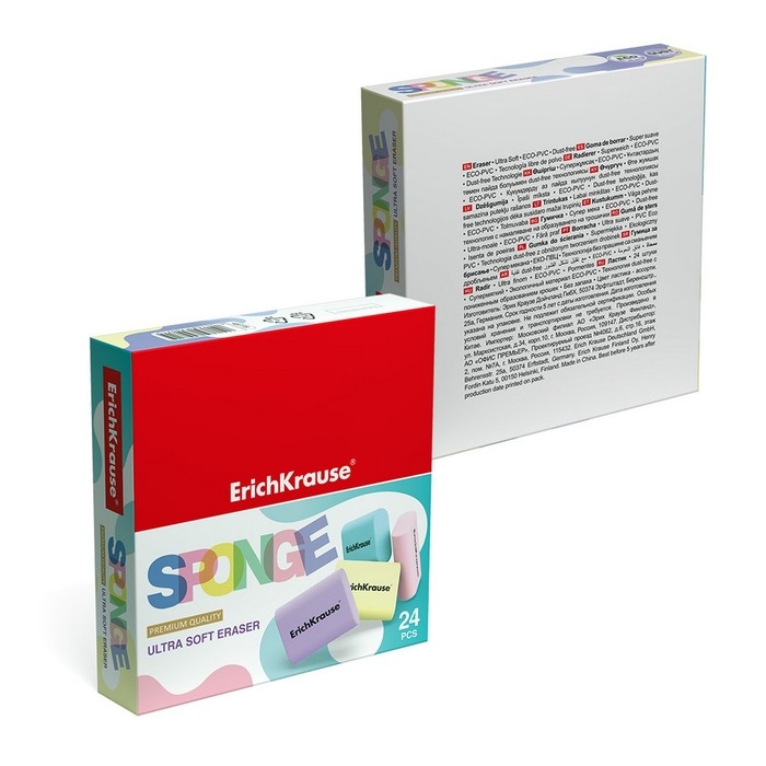 Ластик ErichKrause Sponge 37 х 33 х 15 мм, микс, цена 1 шт Ластик ErichKrause Sponge 37 х 33 х 15 мм, микс, цена 1 шт