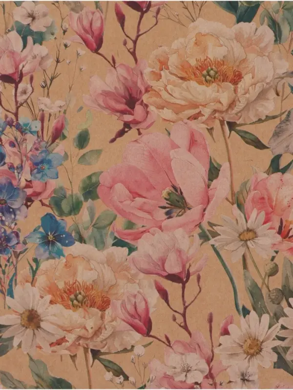 Бумага упаковочная крафт &laquo;Цветы&raquo;, 70&times;100 см