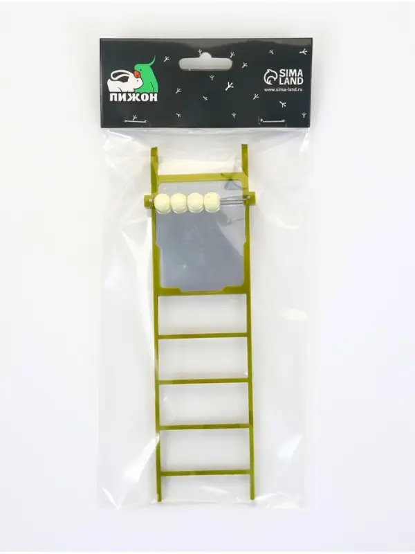 Игрушка для птиц &laquo;Лесенка&raquo;, 20&times;5.5 см, 4 ступени, зеркало, бусинки, зелёная