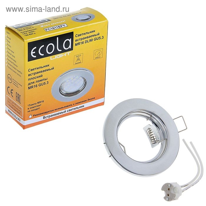 Светильник встраиваемый Ecola, DL90, MR16, GU5.3, 30 x 80 мм, плоский, цвет хром Светильник встраиваемый Ecola, DL90, MR16, GU5.3, 30 x 80 мм, плоский, цвет хром
