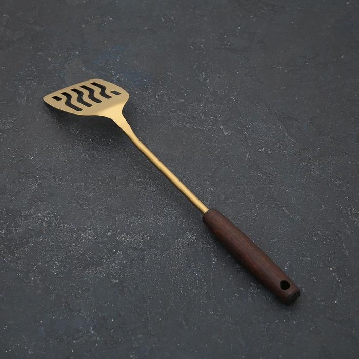 Лопатка из нержавеющей стали с отверстиями «Прайм», длина 39,5 см, цвет металла золотой Лопатка из нержавеющей стали с отверстиями «Прайм», длина 39,5 см, цвет металла золотой