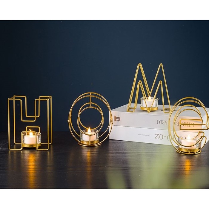 Подсвечник металлический настольный Подсвечник металлический настольный "Home", 13.5 х 42 см, золото