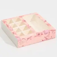 Коробка под 8 конфет и шоколад с ячейками, кондитерская упаковка, &laquo;Розовые цветы&raquo; 18&times;18&times;4 см