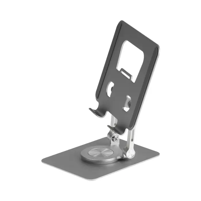 Подставка для планшета, регулируемая складная, поворот на 360&deg;, металл, серебристая
