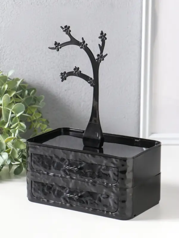 Шкатулка универсальная  "Цветущее дерево", 2 яруса,  17,2х10,5х24 см,  цвет чёрный