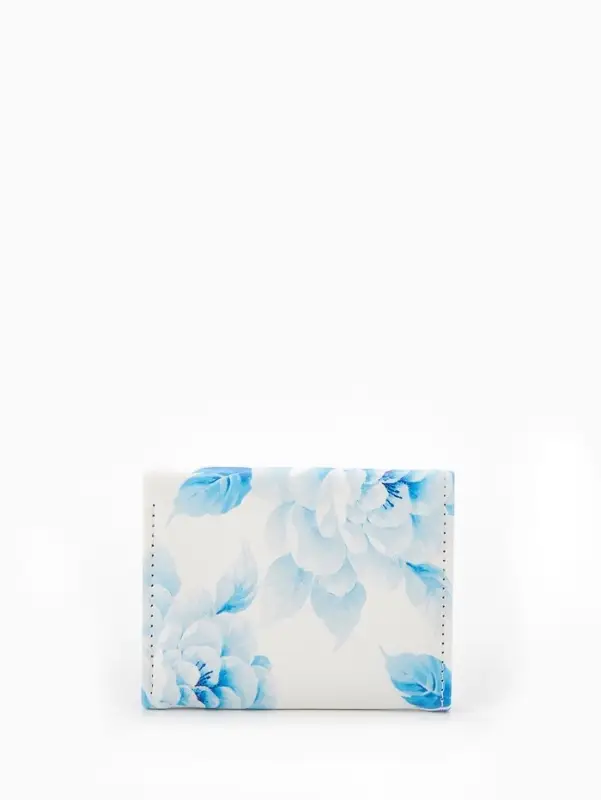 Кошелёк женский на кнопке, 10.5&times;2.5&times;8.5 см, с цветочным принтом, белый/голубой