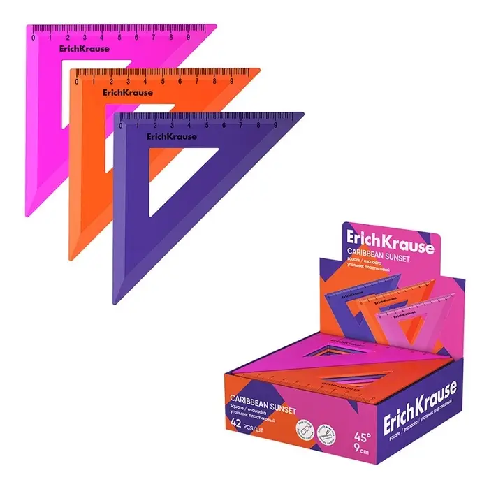 Треугольник 45°/ 9 см ErichKrause Треугольник 45°/ 9 см ErichKrause "Caribbean Sunset", пластик, МИКС из 3 цветов, в коробке-дисплее