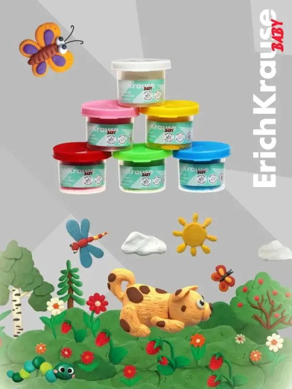 Тесто для лепки, 6 цветов по 35 г, ErichKrause Baby, С Алоэ Вера, в коробке-рукаве
