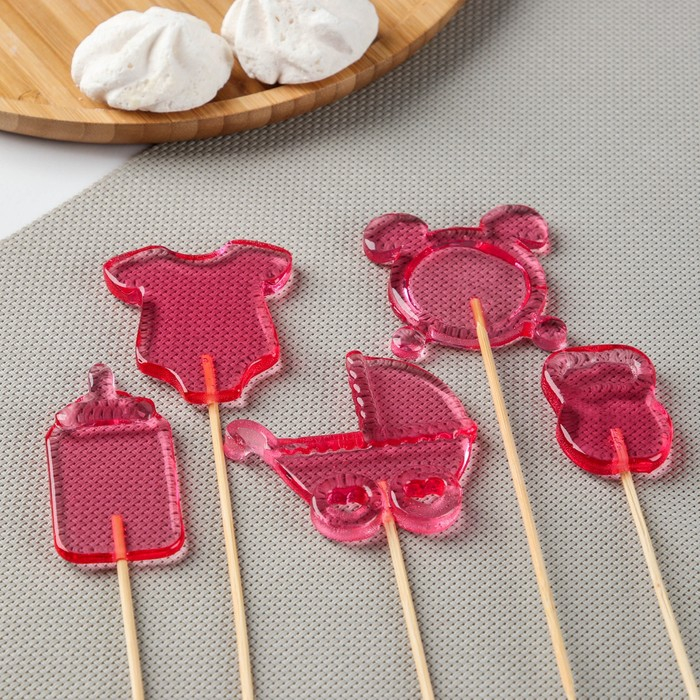 Силиконовый молд для леденцов и шоколада «Детский набор», коляска 7×6,7 см, боди 6×5,5 см, гиря 4,5×3,2 см, бутыль 7×3,5 см, цвет прозрачный Силиконовый молд для леденцов и шоколада «Детский набор», коляска 7×6,7 см, боди 6×5,5 см, гиря 4,5×3,2 см, бутыль 7×3,5 см, цвет прозрачный