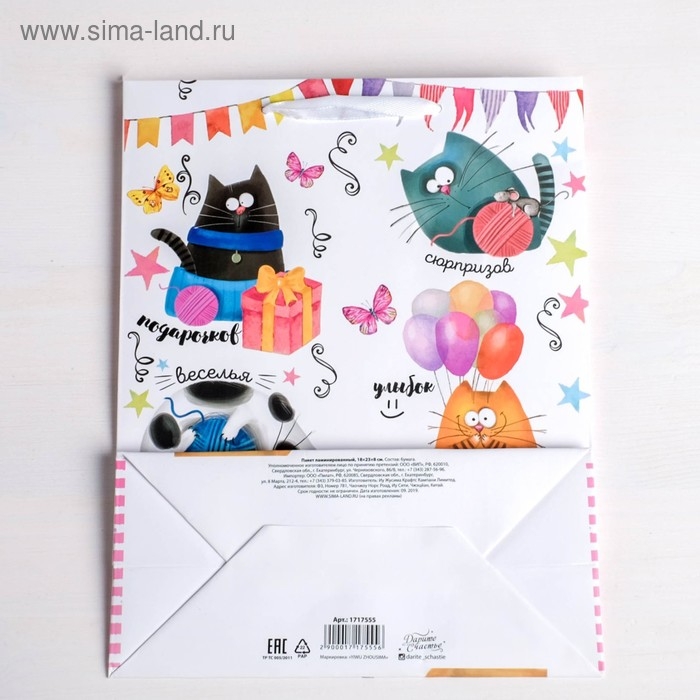 Пакет подарочный ламинированный вертикальный, упаковка, «Забавные коты», ML 23 х 27 х 11.5 см