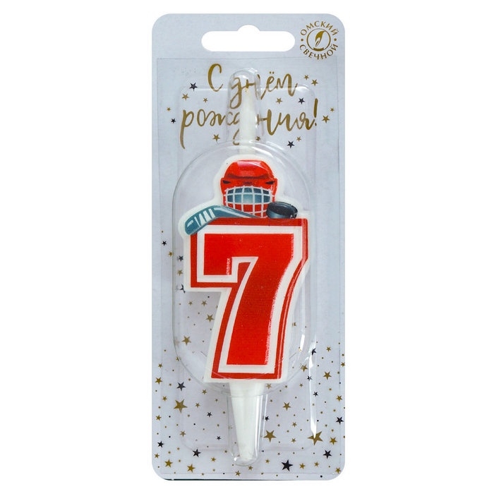 Свеча в торт «Хоккейная», цифра 7, красная