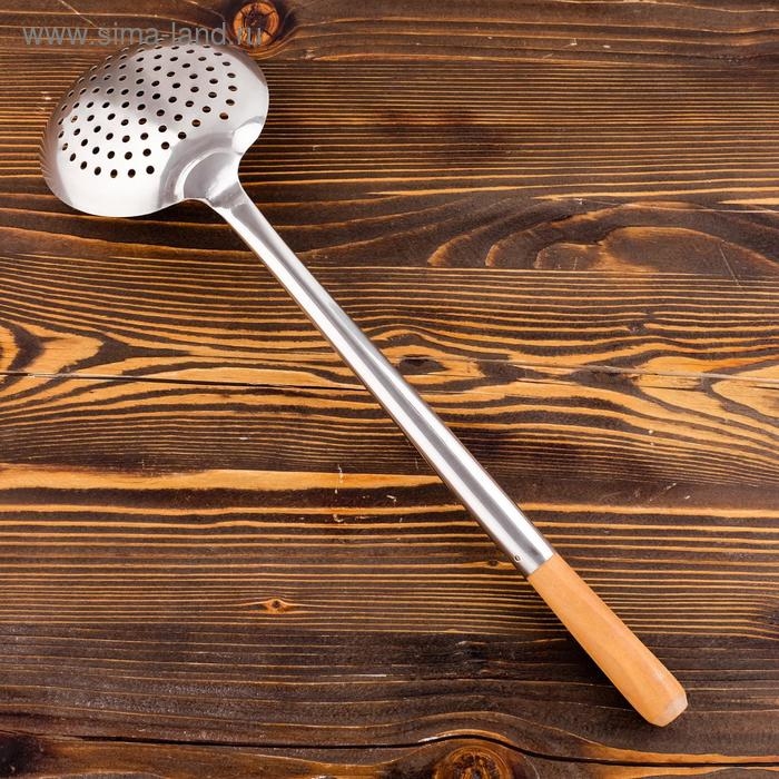 Шумовка для казана узбекская 53см, диаметр 15см, светлая деревянная ручка Шумовка для казана узбекская 53см, диаметр 15см, светлая деревянная ручка