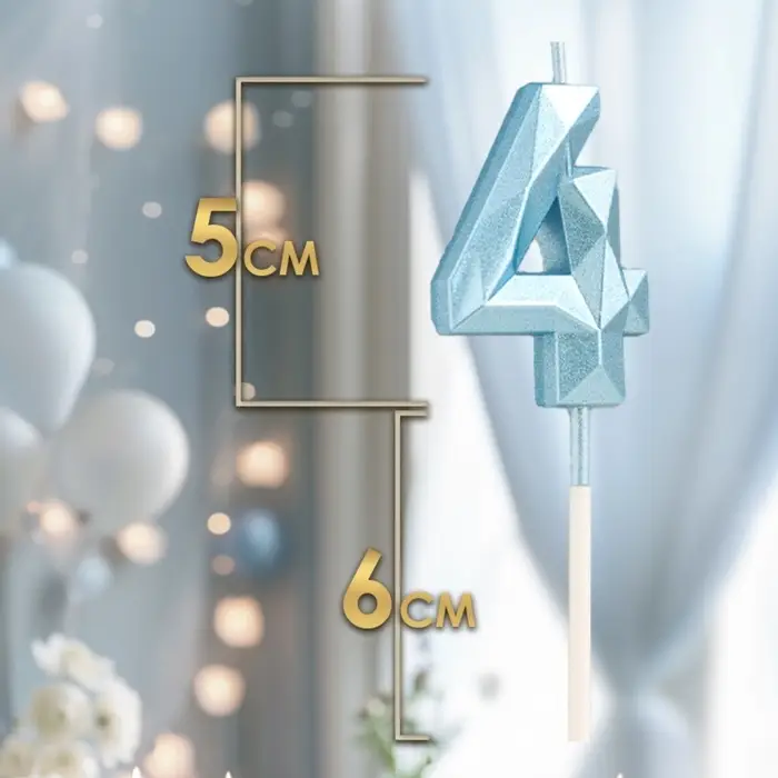 Свеча в торт на шпажке «Алмаз», цифра 4, голубая, 5 см Свеча в торт на шпажке «Алмаз», цифра 4, голубая, 5 см