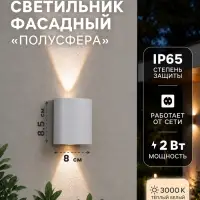 Светильник фасадный &laquo;Полусфера&raquo;, FSD-007, 2 Вт, 3000К, 1 луч, IP65, 220 В, металл, белый