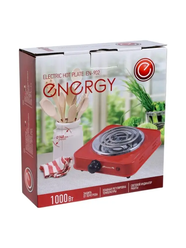 Плитка электрическая ENERGY EN-902, 1000 Вт, 140 мм, 1 конфорка, белая