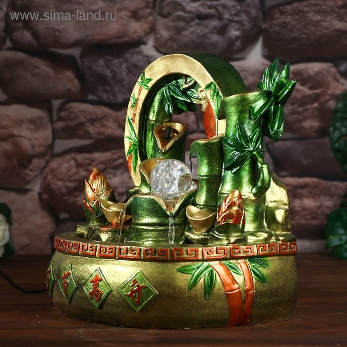 Фонтан настольный от сети, подсветка Фонтан настольный от сети, подсветка "Бамбук и слитки" 31,5х32х20,5 см