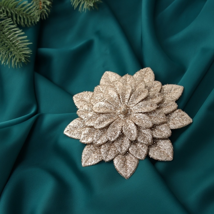 Украшение ёлочное Украшение ёлочное "Цветы многослойные блеск" (набор 2 шт) на зажимах, 11х11 см, золото