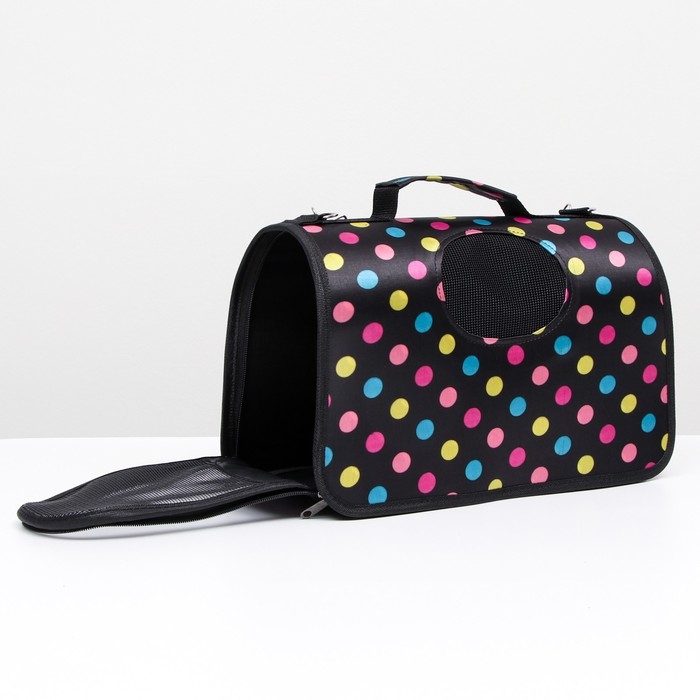 Сумка - переноска для животных  Сумка - переноска для животных "Горошек", чёрная, размер S, 37,5 х 17 х 22 см