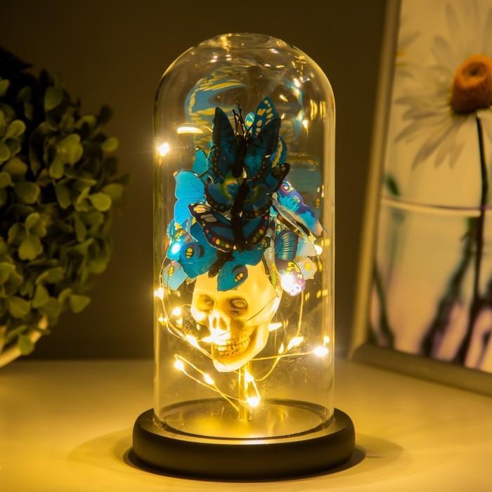 Ночник колба Ночник колба "бабочки и череп" LED от батареек 3хААА 11х11х22,5 см RISALUX