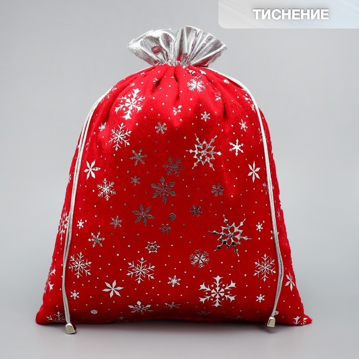 Мешочек подарочный плюш «Снег и солнце», снежинки, тиснение, 30 х 40 см +/- 1.5 см, Новый год