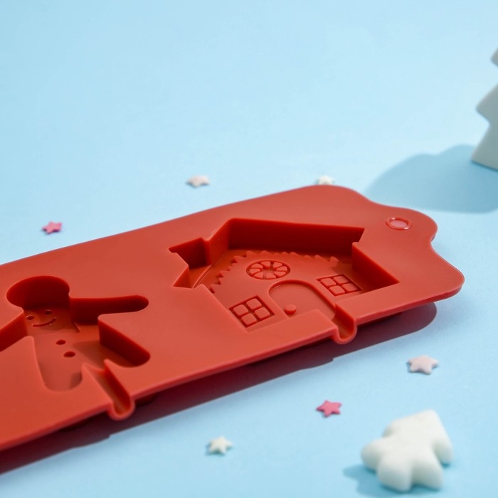 Форма для леденцов новогодняя Доляна «Дом для имбирного пряника», силикон, 31×9 см, 4 ячейки, с палочками, цвет МИКС Форма для леденцов новогодняя Доляна «Дом для имбирного пряника», силикон, 31×9 см, 4 ячейки, с палочками, цвет МИКС