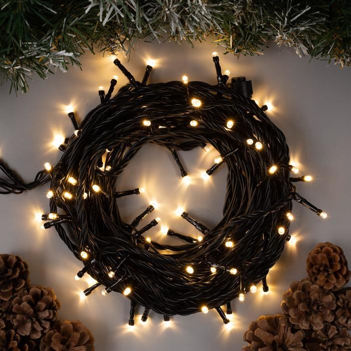 Гирлянда «Нить» 10 м, IP44, УМС, тёмная нить, 100 LED, свечение тёплое белое, 220 В Гирлянда «Нить» 10 м, IP44, УМС, тёмная нить, 100 LED, свечение тёплое белое, 220 В