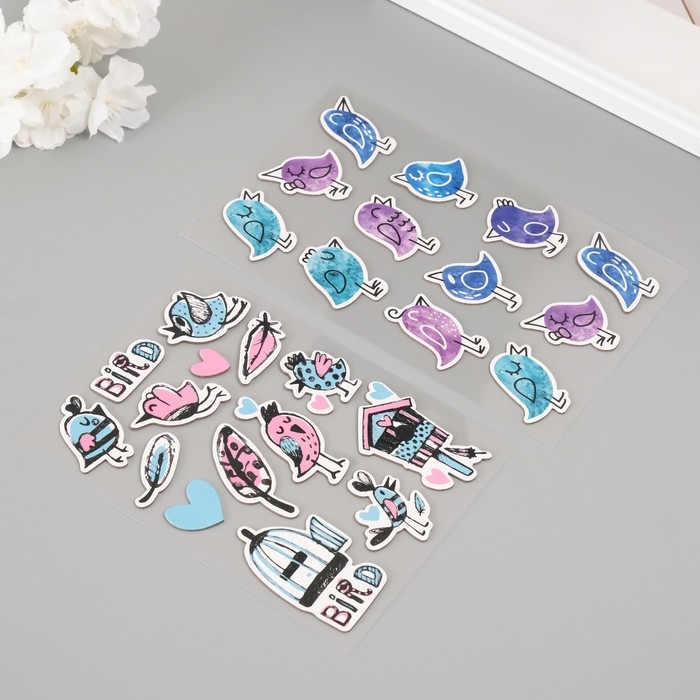 Наклейки для творчества Наклейки для творчества "Птички" набор 2 листа 22х12,5 см