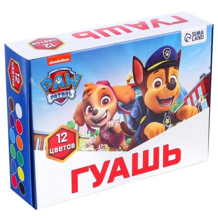 Гуашь 12 цветов по 10 мл, Щенячий патруль Гуашь 12 цветов по 10 мл, Щенячий патруль