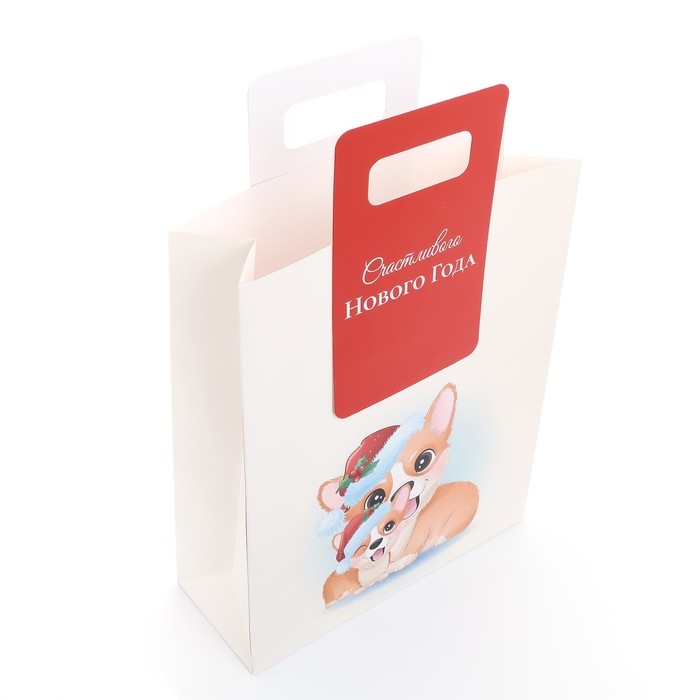 Новый год. Пакет подарочный с вырубной ручкой Новый год. Пакет подарочный с вырубной ручкой "Корги" 26 х 32 х 10 см.