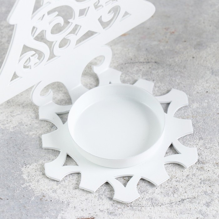 Новый год Подсвечник Новый год Подсвечник "Ёлка со звездами" металл на одну свечу, 6,6х10х13 см, белый