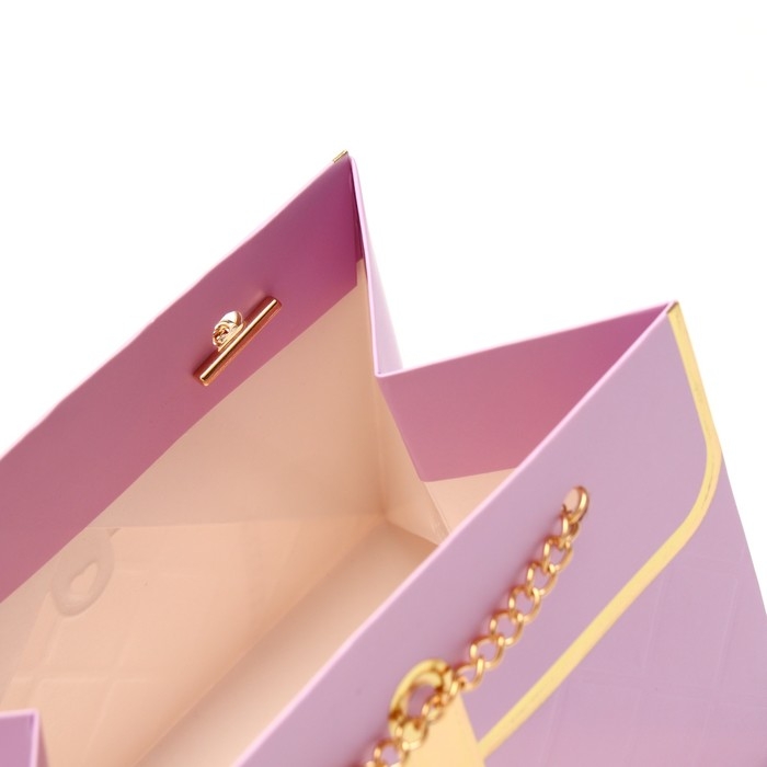 Пакет для цветов, ручка цепь,  Пакет для цветов, ручка цепь, "Сиреневый", с золотым тиснением, 15 х 10,5 х 10 см