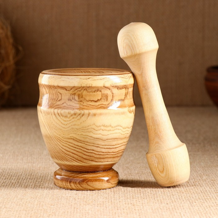 Набор: ступка с пестиком, ясень , 13 см, МИКС Набор: ступка с пестиком, ясень , 13 см, МИКС