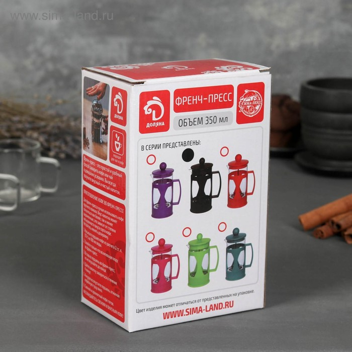 Чайник заварочный френч - пресс Доляна «Оливер», 350 мл, стекло, цвет чёрный Чайник заварочный френч - пресс Доляна «Оливер», 350 мл, стекло, цвет чёрный