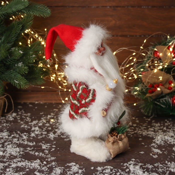 Дед Мороз  Дед Мороз "В пушистом костюме, с мешком" двигается, с подсветкой, 30х19 см, красный