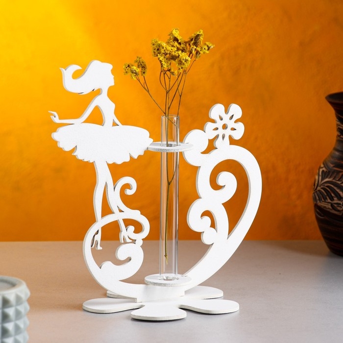 Кашпо деревянное 13.5×13×22 см с 1 колбой  Кашпо деревянное 13.5×13×22 см с 1 колбой "Балерина", белый Дарим Красиво