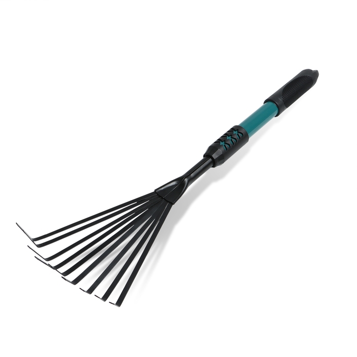 Грабли малые, веерные, пластинчатые, 9 зубцов, длина 52 см, металл, металлическая рукоять с резиновой ручкой, Greengo Грабли малые, веерные, пластинчатые, 9 зубцов, длина 52 см, металл, металлическая рукоять с резиновой ручкой, Greengo