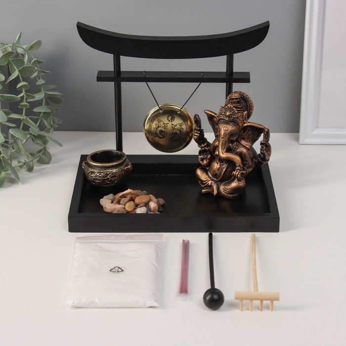 Сад Дзен  Сад Дзен "Ганеша у гонга" песок+камни+аромапалочки+свеча 16х22х19 см