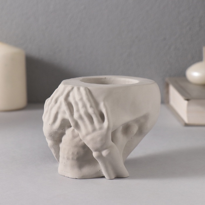 Подсвечник  Подсвечник "Череп Прятки" 7*10см т.серый