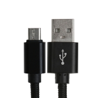 Кабель MicroUSB - USB, 2.1 А, оплётка нейлон, 1 метр, чёрный