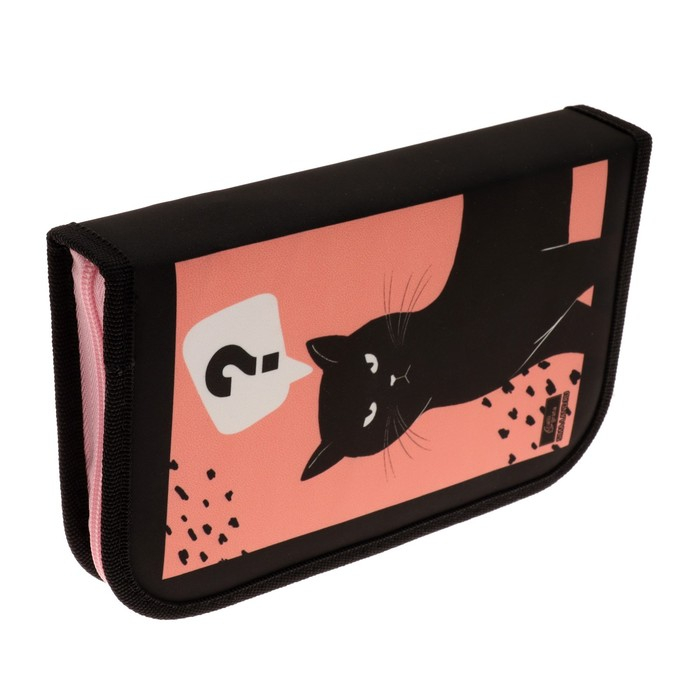 Пенал 1 секция, 130 х 210 х 40 мм, 2 откидные планки, тканевый, Calligrata TOP, Content Пенал 1 секция, 130 х 210 х 40 мм, 2 откидные планки, тканевый, Calligrata TOP, Content "Кот", чёрный