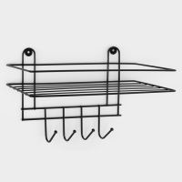 Полка для ванной прямая, 4 крючка, 33×12,5×21см, цвет чёрный