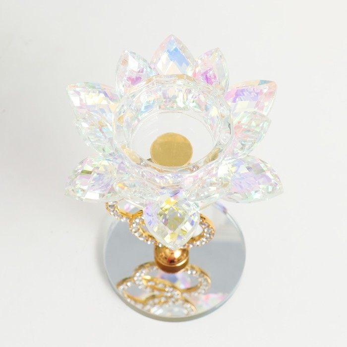 Подсвечник стекло на 1 свечу "Лотос на кольцах" золото d=4,2 см 6,5х6,5х15 см