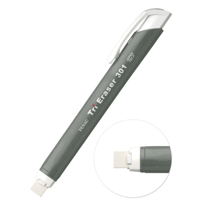 Ластик с держателем Penac Tri Eraser, выдвижной, серый корпус Ластик с держателем Penac Tri Eraser, выдвижной, серый корпус