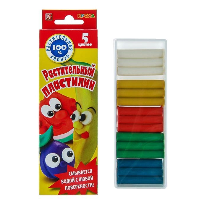 Пластилин на растительной основе, 5 цветов 80 г  Пластилин на растительной основе, 5 цветов 80 г "Кроха"