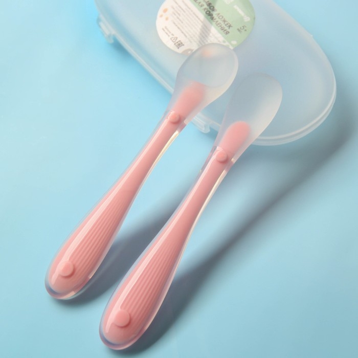 Набор силиконовых ложек для кормления, 2 шт., в контейнере, цвет розовый Набор силиконовых ложек для кормления, 2 шт., в контейнере, цвет розовый