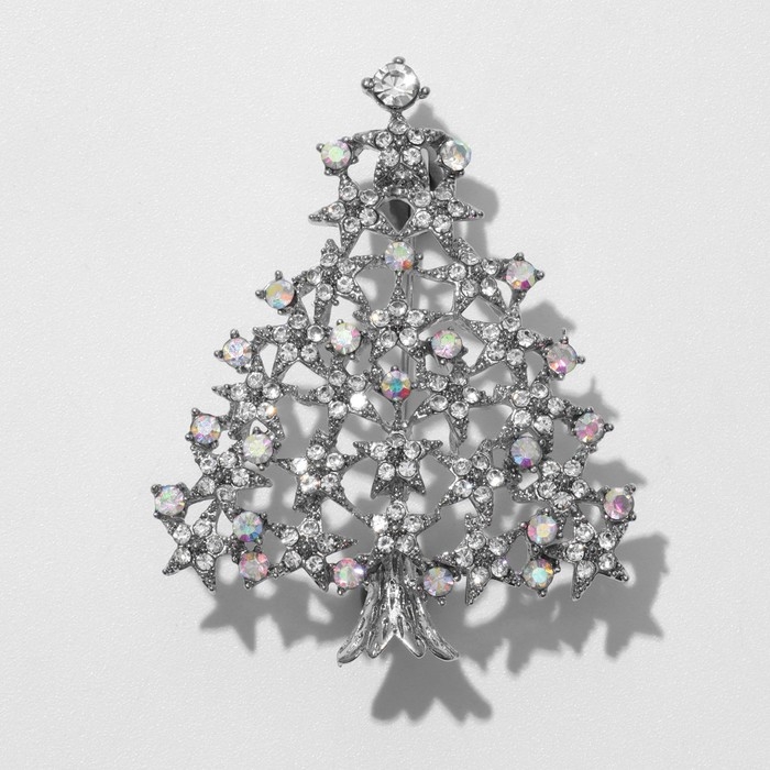 Брошь «Ёлка сияющая», цвет белый в серебре Брошь «Ёлка сияющая», цвет белый в серебре