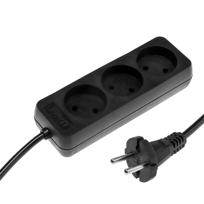 Удлинитель Uniel Standart, 3 розетки, 3 м, 10 А, 2500 Вт, без з/к, черный Удлинитель Uniel Standart, 3 розетки, 3 м, 10 А, 2500 Вт, без з/к, черный