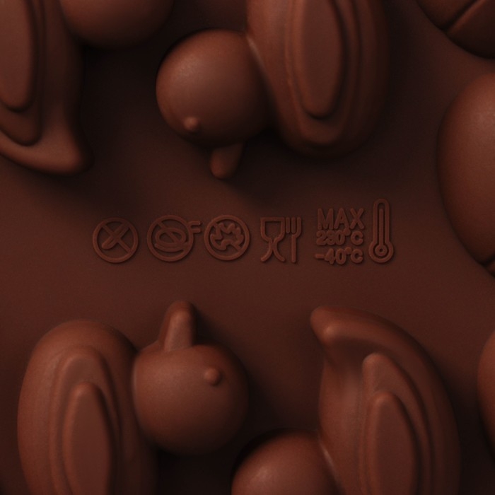 Форма для конфет и шоколада Доляна «Зайцы, утки и яйца», силикон, 22×10,2×1,4 см, 14 ячеек, цвет коричневый Форма для конфет и шоколада Доляна «Зайцы, утки и яйца», силикон, 22×10,2×1,4 см, 14 ячеек, цвет коричневый